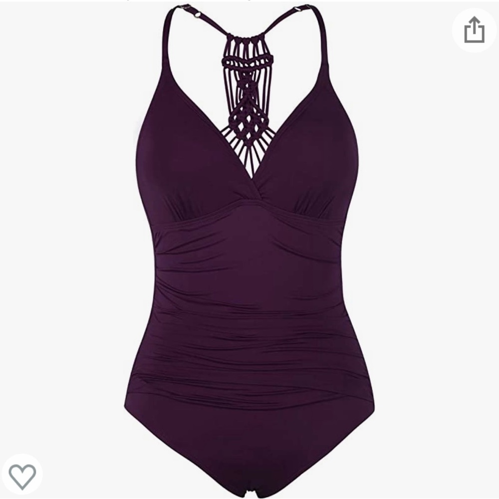 Hilor plum one piece strappy swimsuit SIZE 14 crossover elastic NWT Macrame Back